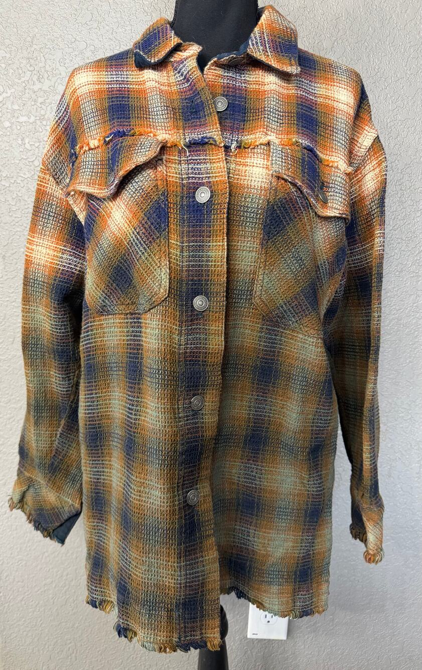 We The Free People Womens Sz S Oversized Anneli Plaid Shirt Shacket Jacket